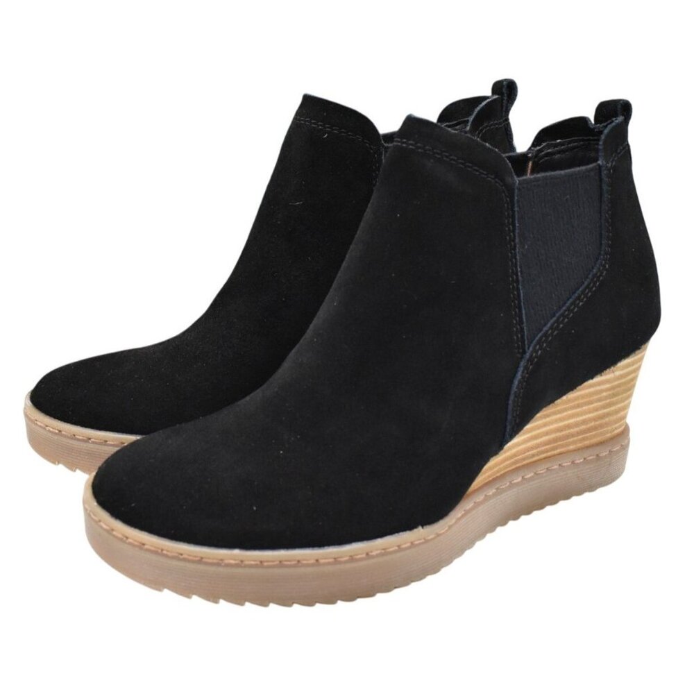 Sofft Womens Size 9.5 Samaya Black Suede Wedge Booties Boots Shoes